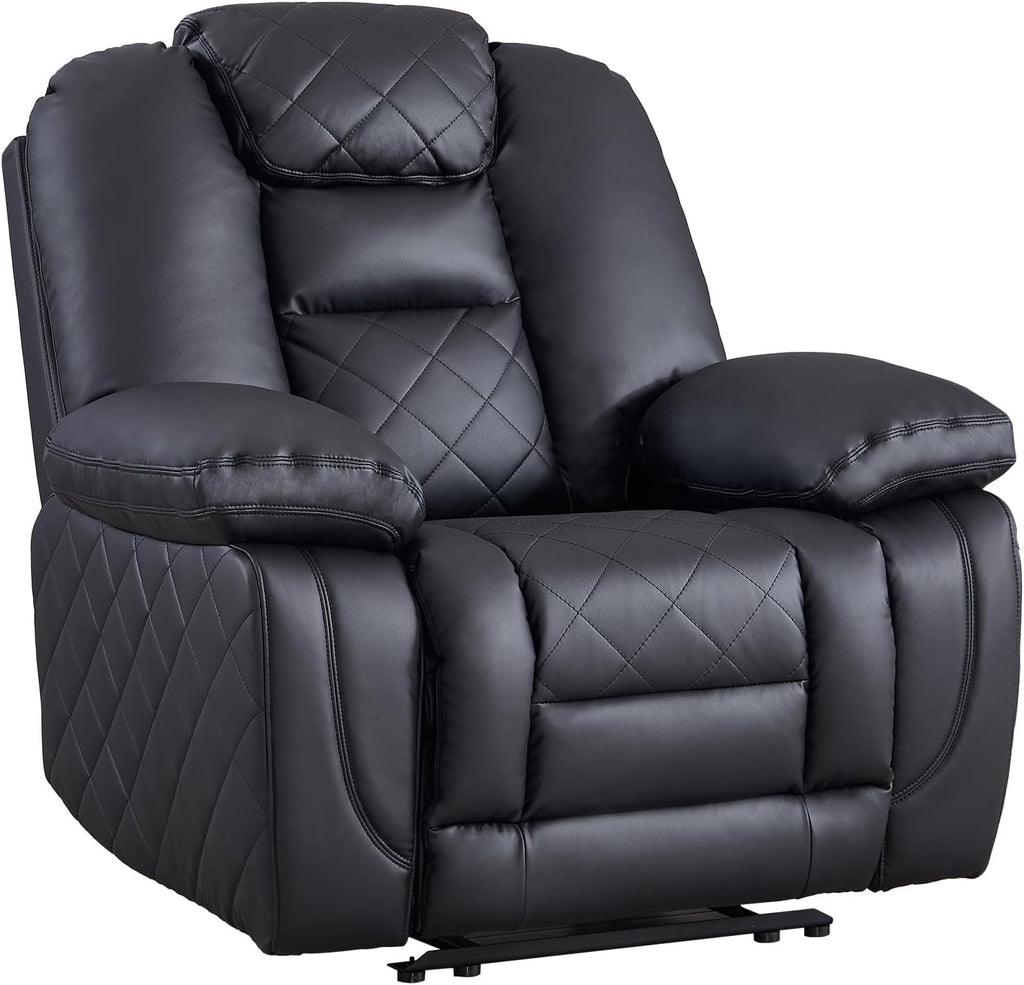 EBELLO Faux Leather Recliner Manual Chair, Single Reclining Sofa Chair with Comfortable Armrest and Backrest, Home Theater Seating for Living Room, Bedroom, Black