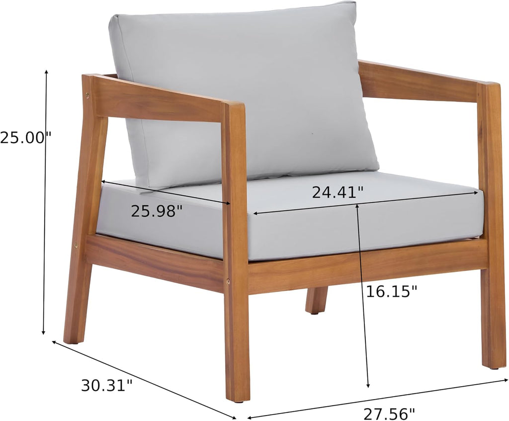 Christopher Knight Home Grice Acacia Wood Lounge Chair Outdoor with Removable Cushion, Wooden Patio Accent Chair with Open Frame Design, Outdoor Armchair for Patio Furniture Set, Light Grey + Teak