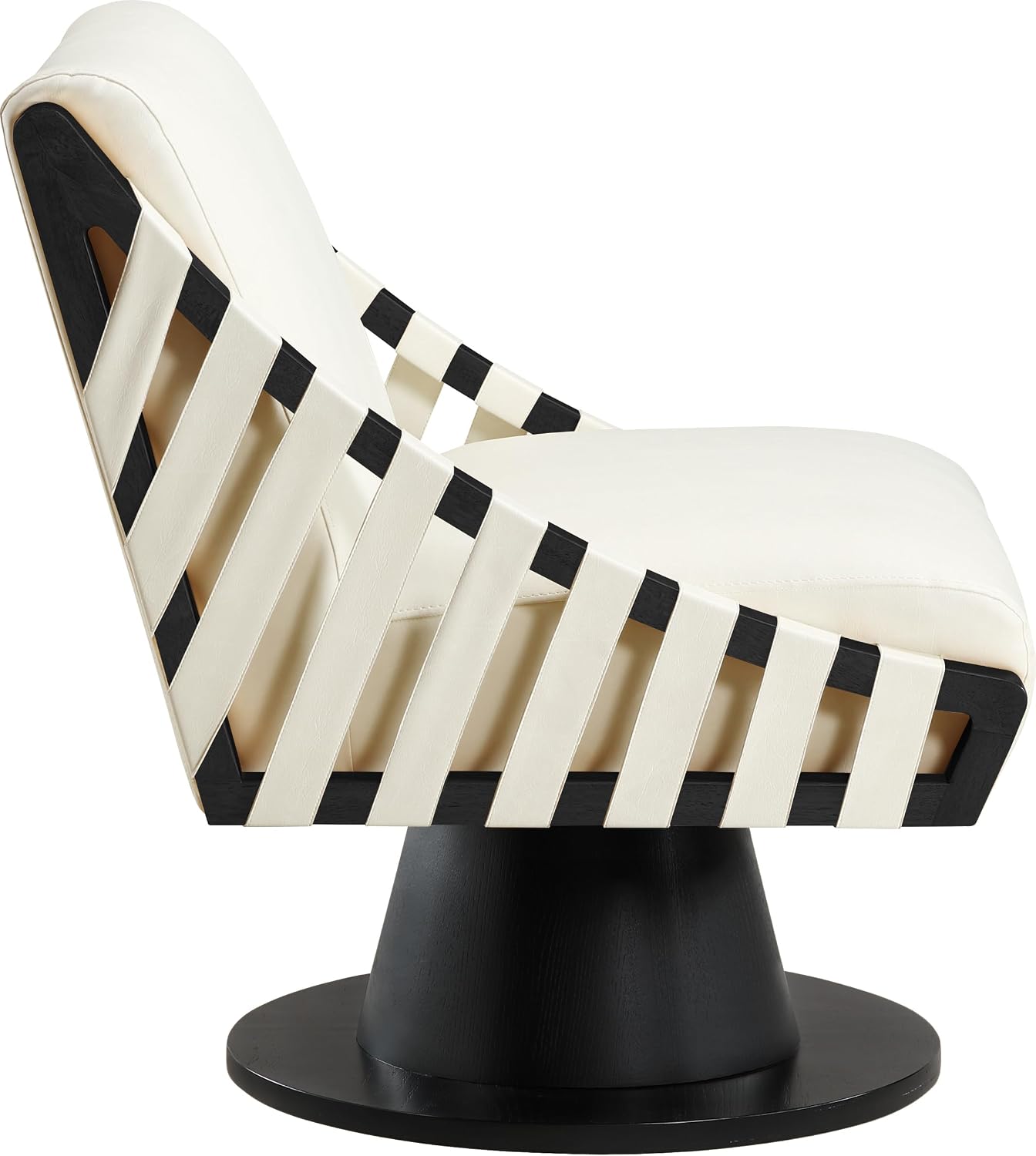 Meridian Furniture 33002Cream Millwin Collection Art Deco Swivel Accent Chair with Rich Cream Vegan Leather, Black Finish, Solid Wood Frame and Base, 28' W x 30' D x 32.5' H, Cream