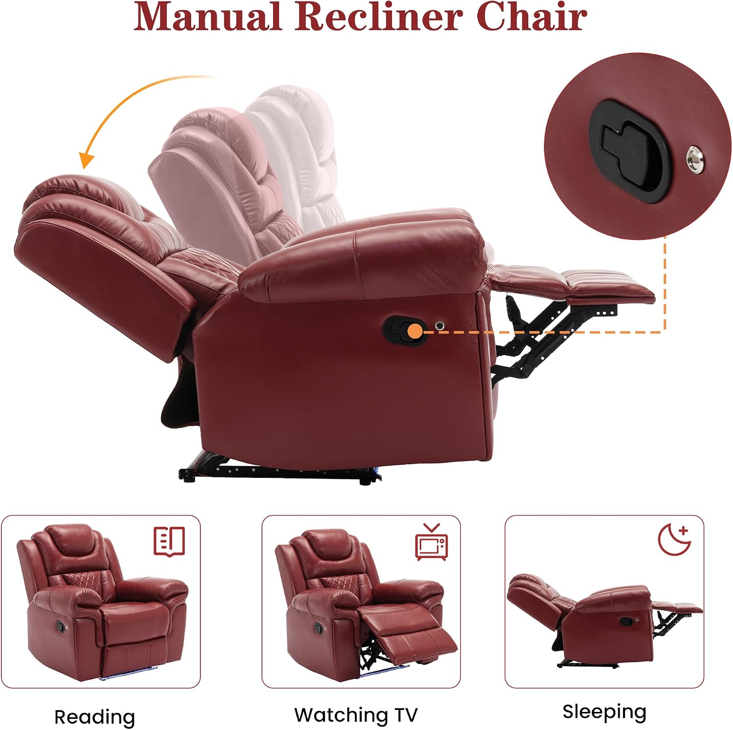 Merax Recliner Chairs Home Theater Seating with LED Light Strip for Living Room Bedroom, Faux Leather