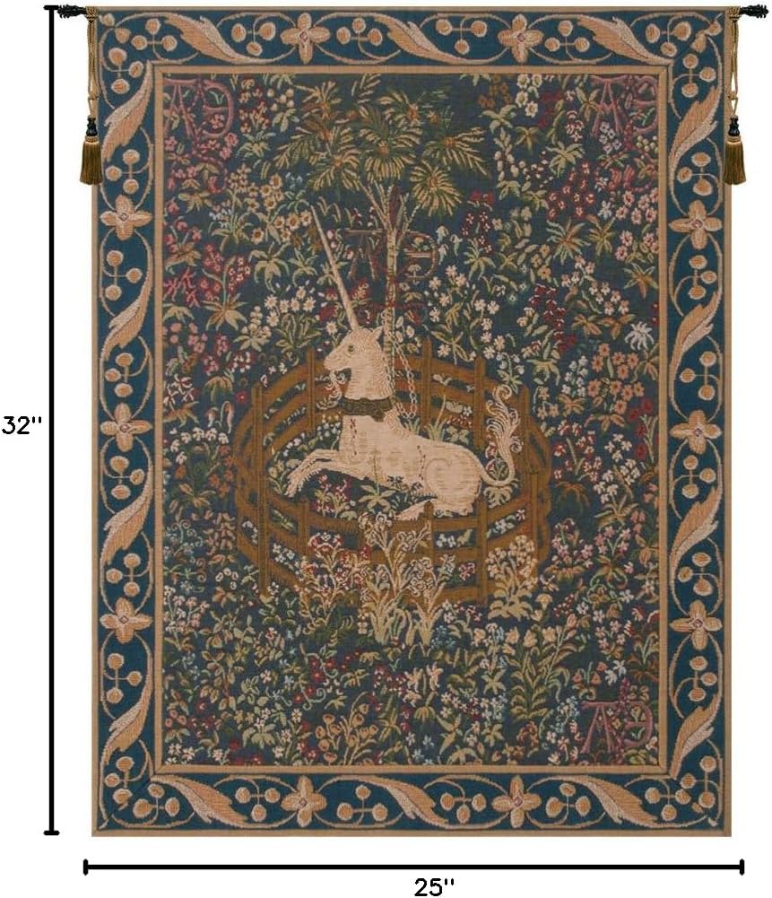 Charlotte Home Furnishings Inc. Licorne Captive French Tapestry Wall Hanging 32 X 25 Inch Viscose Cotton And Polyester Blend Wall Art Perfect For Home Decor Room Decor And Wall Decor