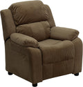 Flash Furniture Charlie Microfiber Kids Recliner with Flip-Up Storage Arms and Safety Recline, Contemporary Reclining Chair for Kids, Supports up to 90 lbs., Brown