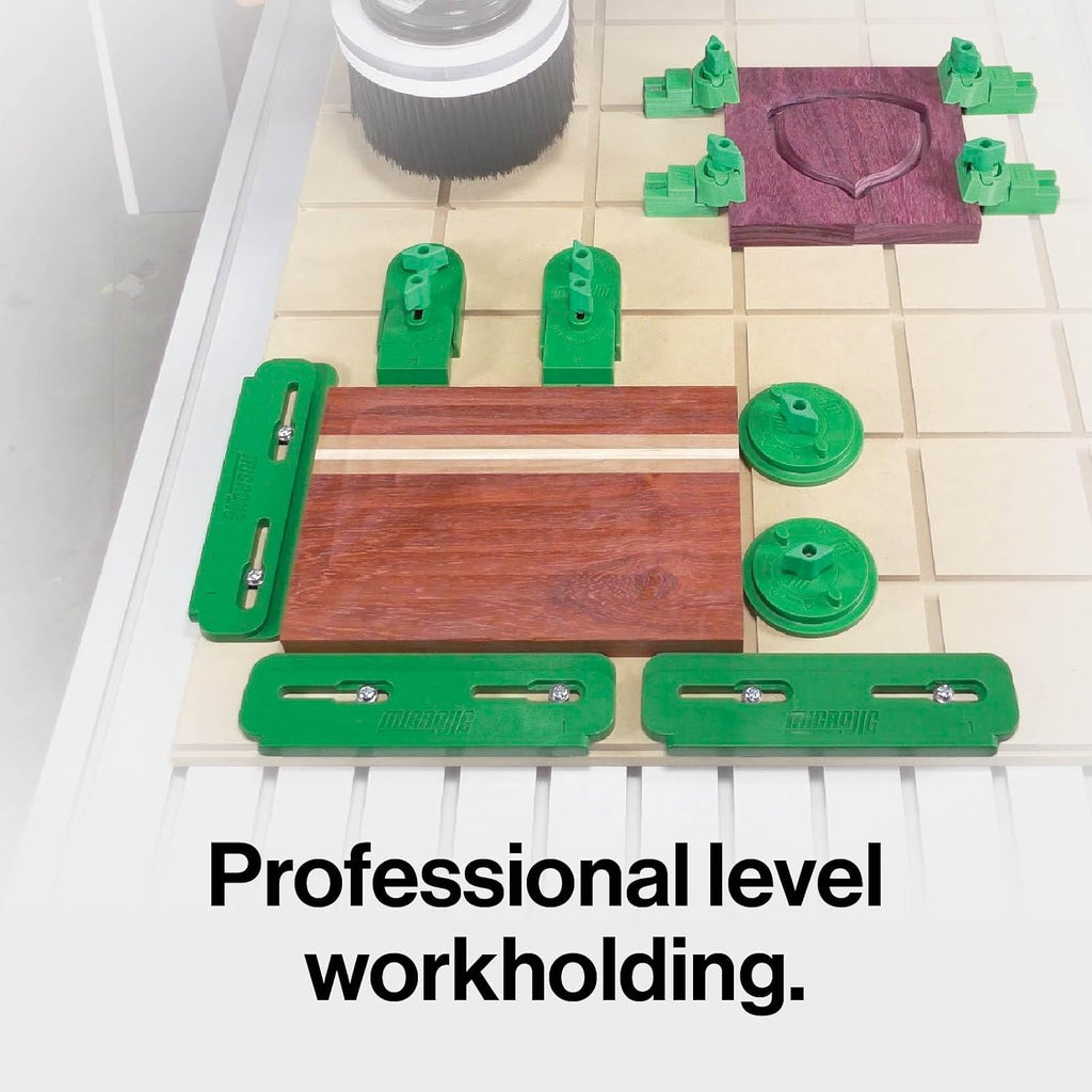 MICROJIG MatchFit CNC Clamping Kit, Workholding Hold Down Clamps for Woodworking, CN-P1234K11, 11 Piece Set, Green