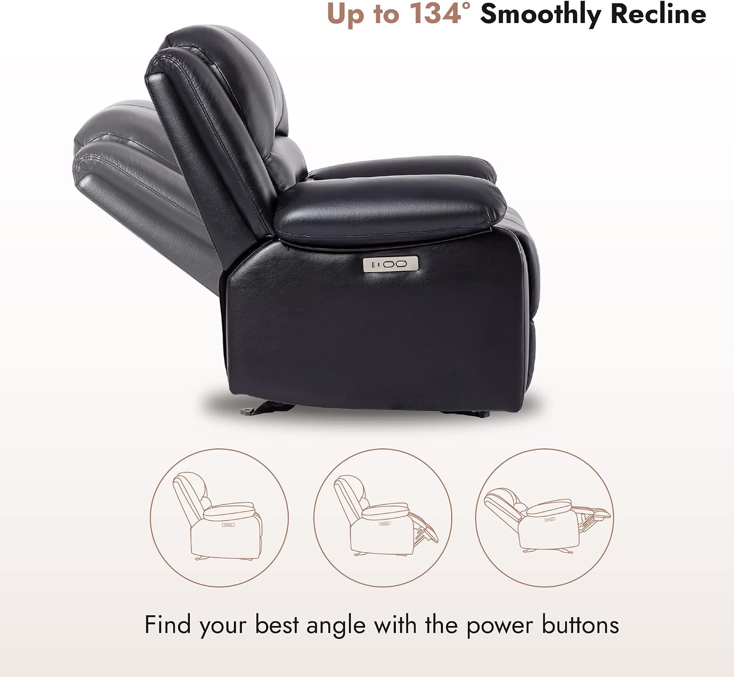 Watson & Whitely Power Recliner Chair for Adults, Faux Leather Electric Reclining Chair for Living Room, Upholstered Recliner with USB Port, Black