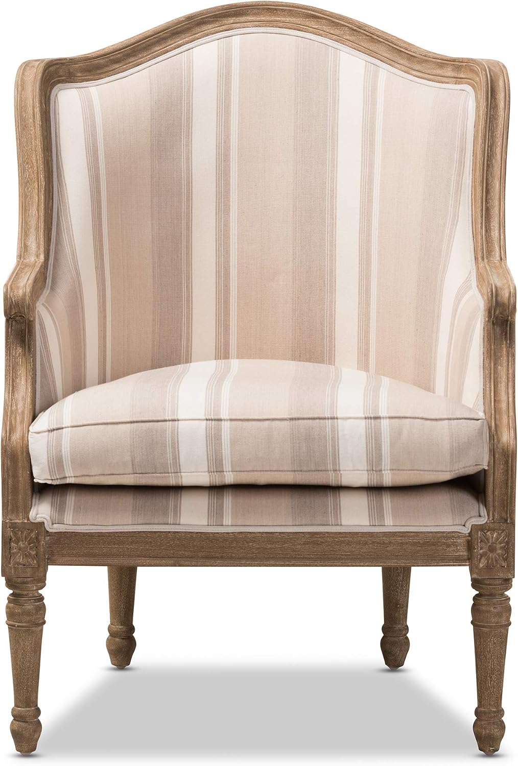 Baxton Studio Striped Charlemagne Traditional French Accent Chair, Oak Brown
