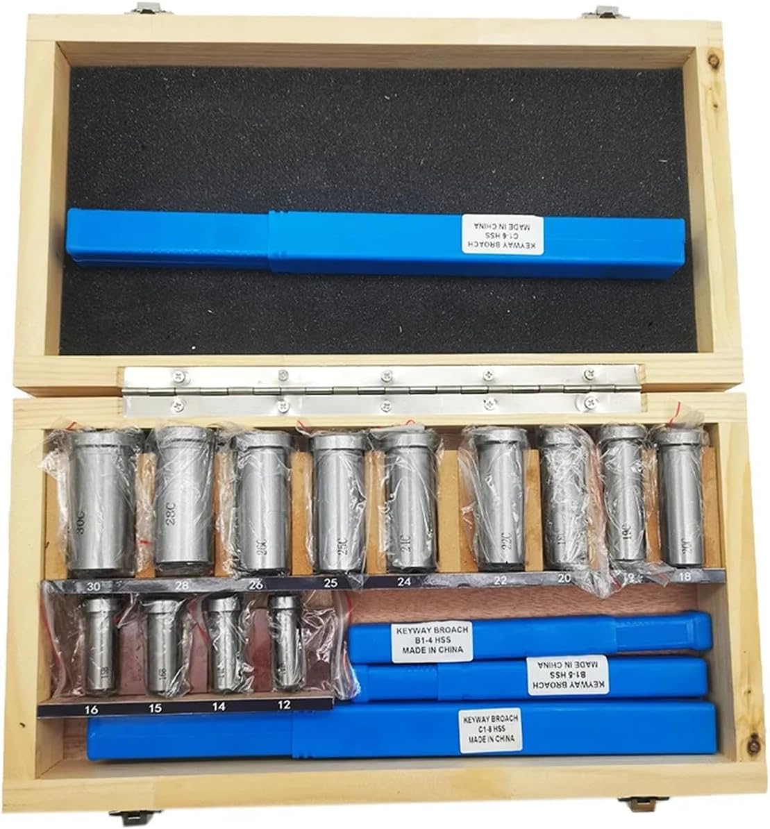 Push Type Keyway broaches 22pcs Keyway Broach Set Broaching Tool Bushing Shim Set Metric Systems 12-30 HSS Keyway Tool