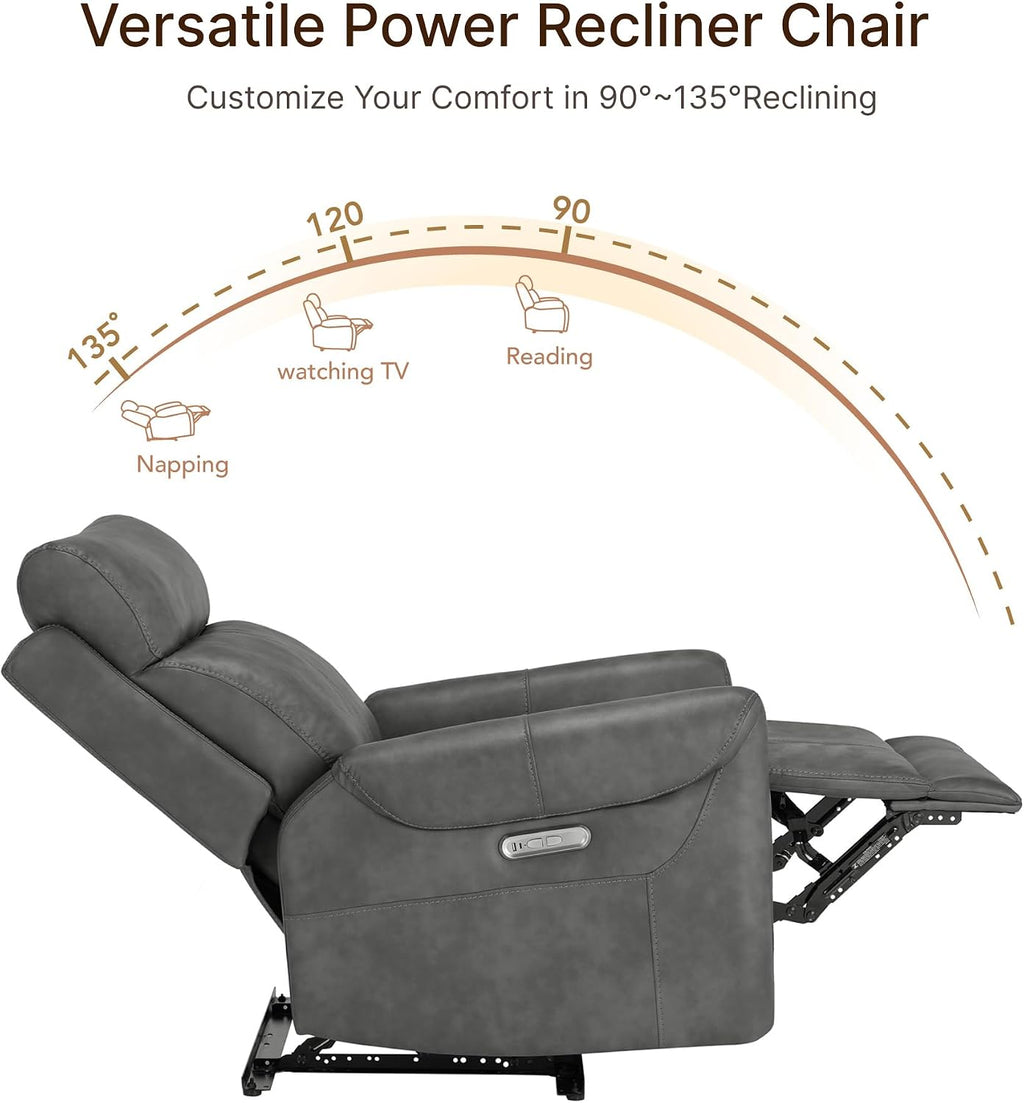 KISLOT Wall Hugger Recliner Chair for Adults, Faux Leather RV Recliner with USB Charging Ports Electric Power Reclining Sofa for Living Room Home Theater Seating Bedroom