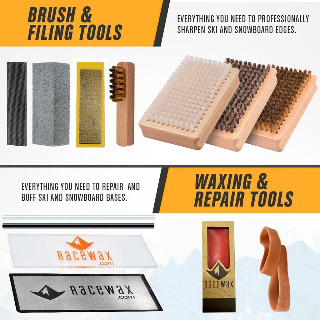 RaceWax Elite Ski Wax Tuning Kit + All Metal World Cup Ski Vise with Adapter for Snowboard