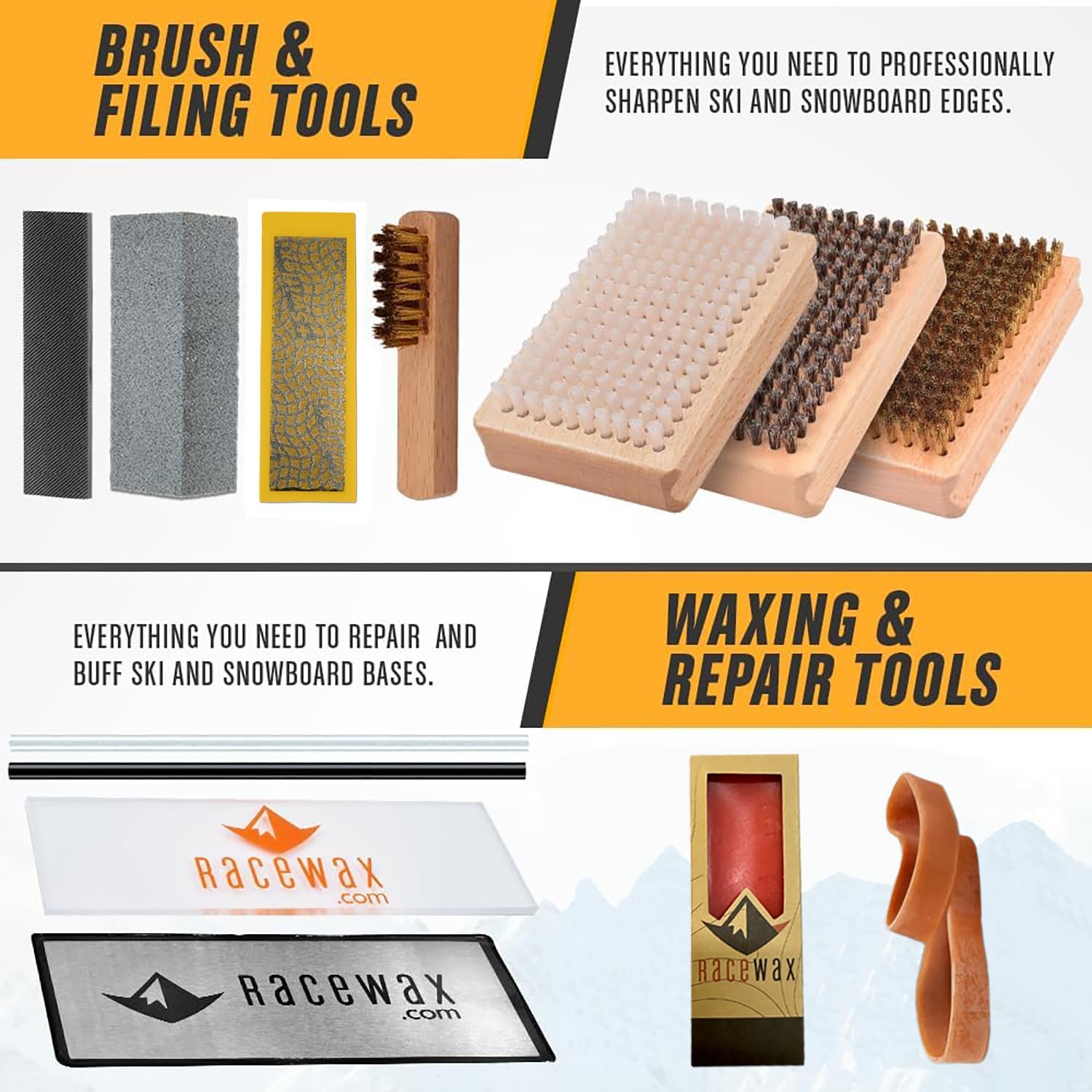RaceWax Elite Ski Wax Tuning Kit + All Metal World Cup Ski Vise with Adapter for Snowboard