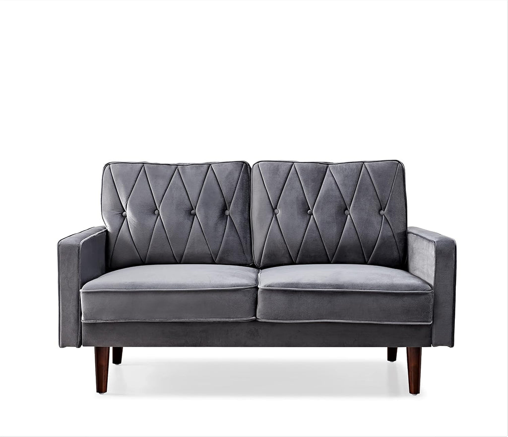 Container Furniture Modern Style Tufted Velvet Couches for Living Room with Soft Fabric Upholstery and Solid Wood Frame, 2 Piece Sofa and Loveseat Set, Grey