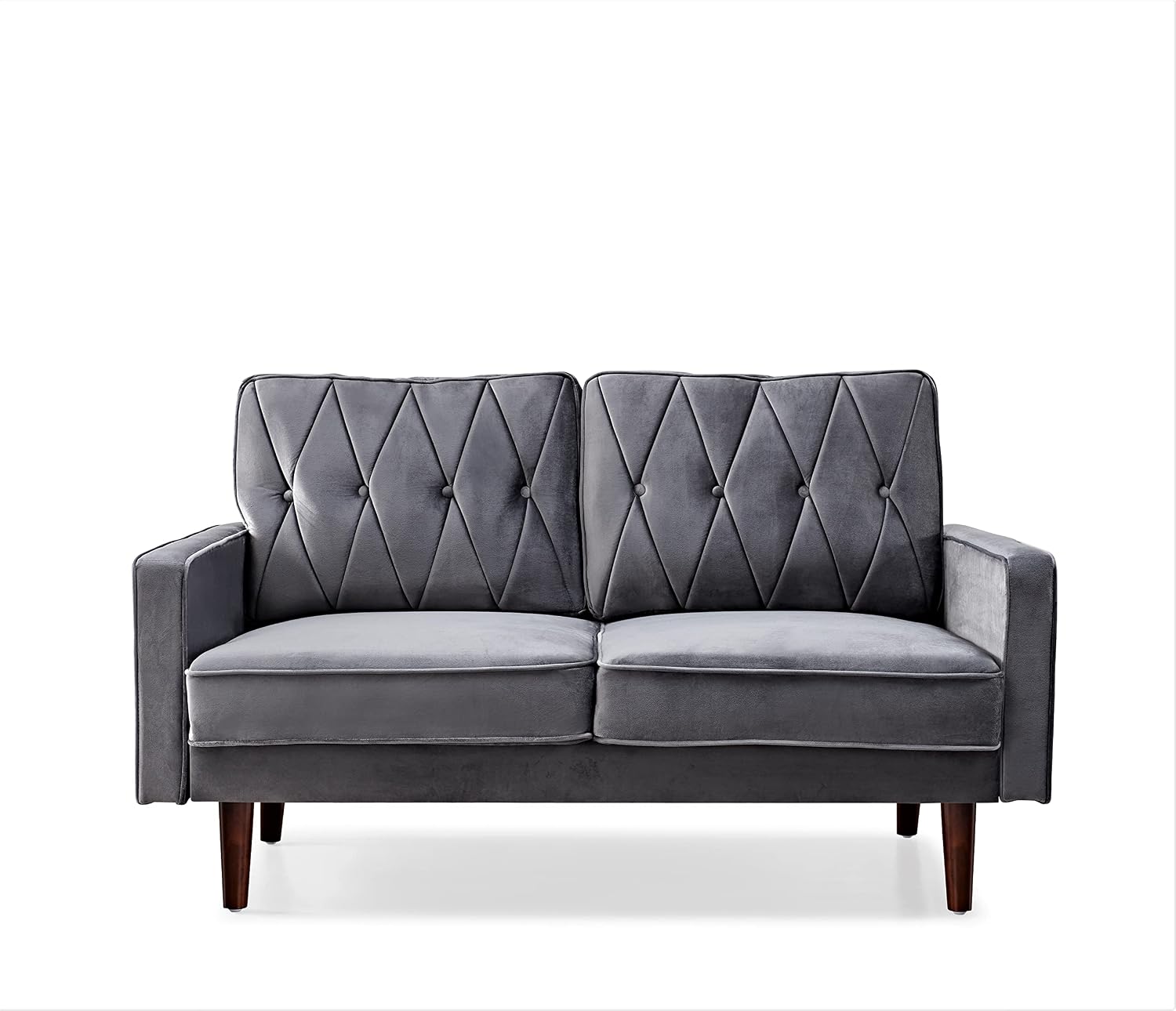Container Furniture Modern Style Tufted Velvet Couches for Living Room with Soft Fabric Upholstery and Solid Wood Frame, 2 Piece Sofa and Loveseat Set, Grey
