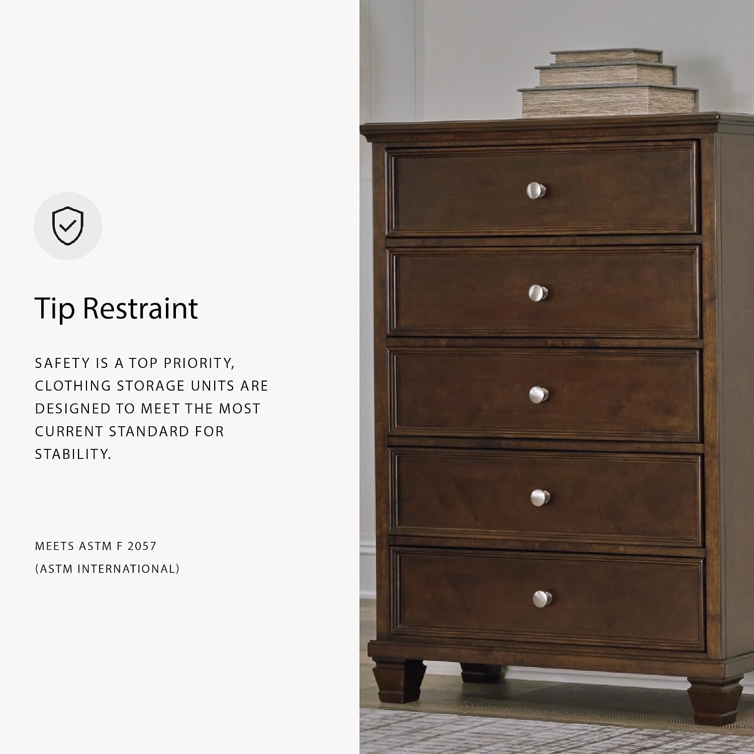 Signature Design by Ashley Danabrin Traditional 5 Drawer Chest for Bedroom, Dark Brown