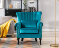 Kmax Teal Blue Accent Chair Velvet Wingback Chair with Pillow Nail-Head Channel Tufted Oversized Club Chair for Living Room Bedroom Guest Room