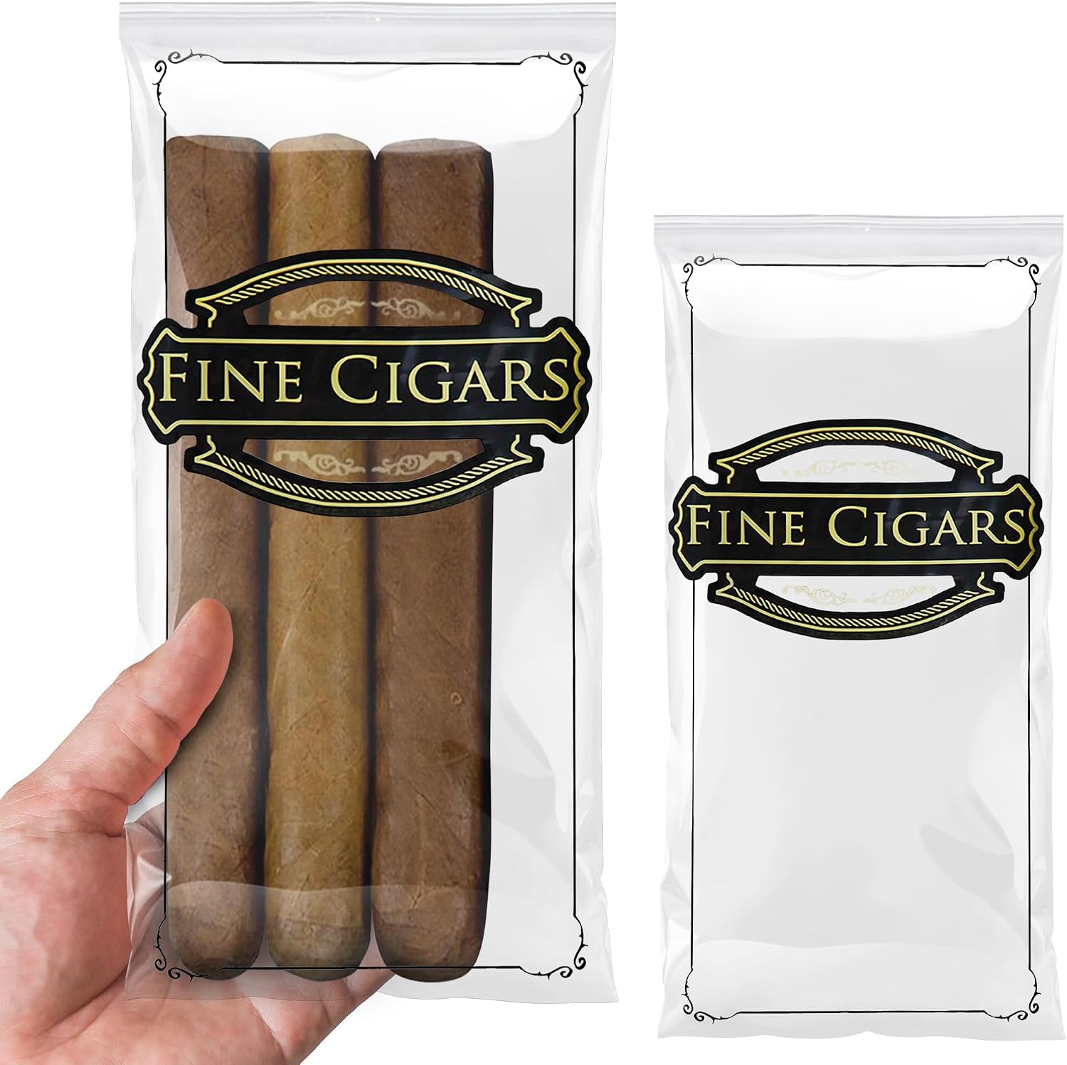 APQ Supply Clear Printed Fine Cigars Cigar Bags Plastic, 4 x 8 Inches. 1000 Pack Reclosable Zipper Bags for Cigars. Polyethylene Cigar Travel Bag, 2 Mil. Small Plastic Baggies for Tobacco Products