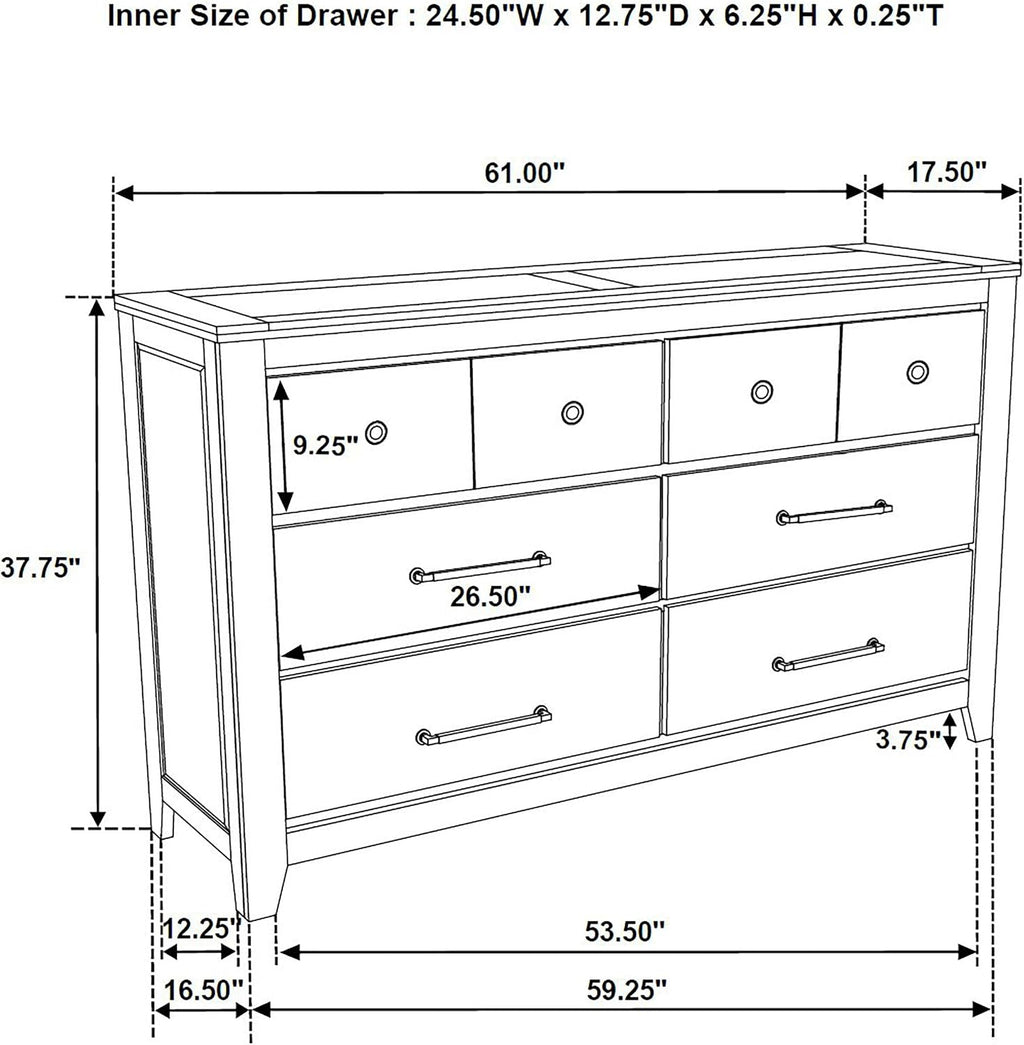 Coaster Home Furnishings - Hazlewood - Wood - 6-Drawer Dresser with Rustic Style, Antique Nickel Pulls and Oak Grain Texture - Bedroom - Vineyard Oak - 207533