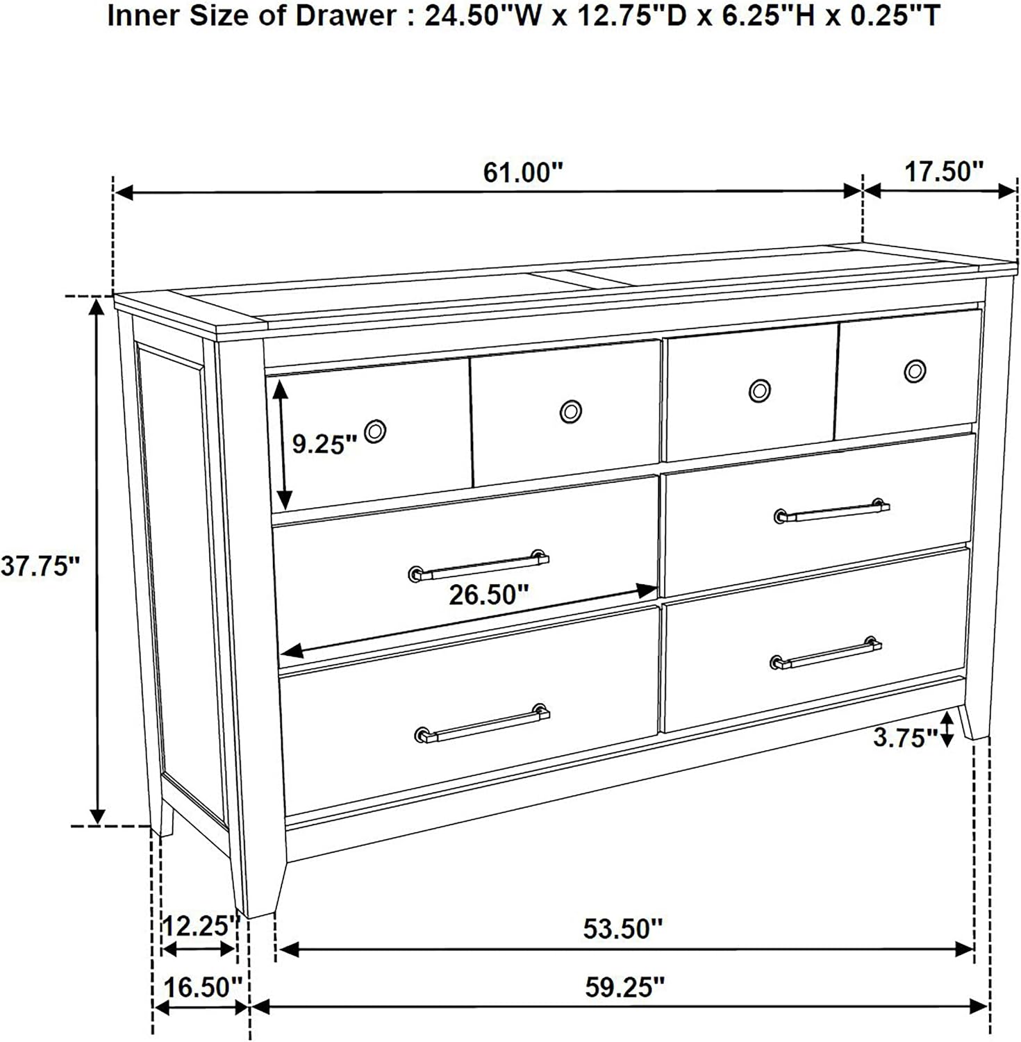 Coaster Home Furnishings - Hazlewood - Wood - 6-Drawer Dresser with Rustic Style, Antique Nickel Pulls and Oak Grain Texture - Bedroom - Vineyard Oak - 207533