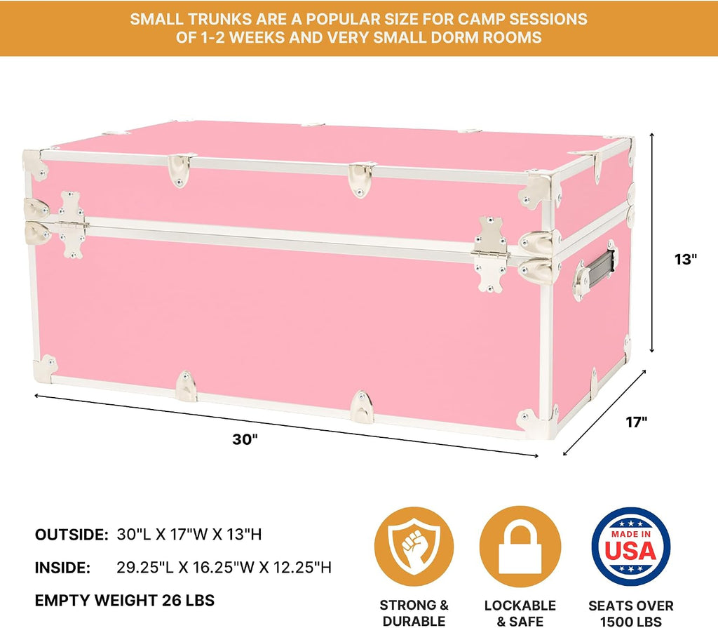 Rhino Trunk & Case Classic Camp & College Trunk with Wheels. 30'x17'x13', 1500+ lbs Capacity - Many Colors, Soft-Close Lid. Strong, USA Made Summer Camp Footlocker and Secure Dorm Storage Chest