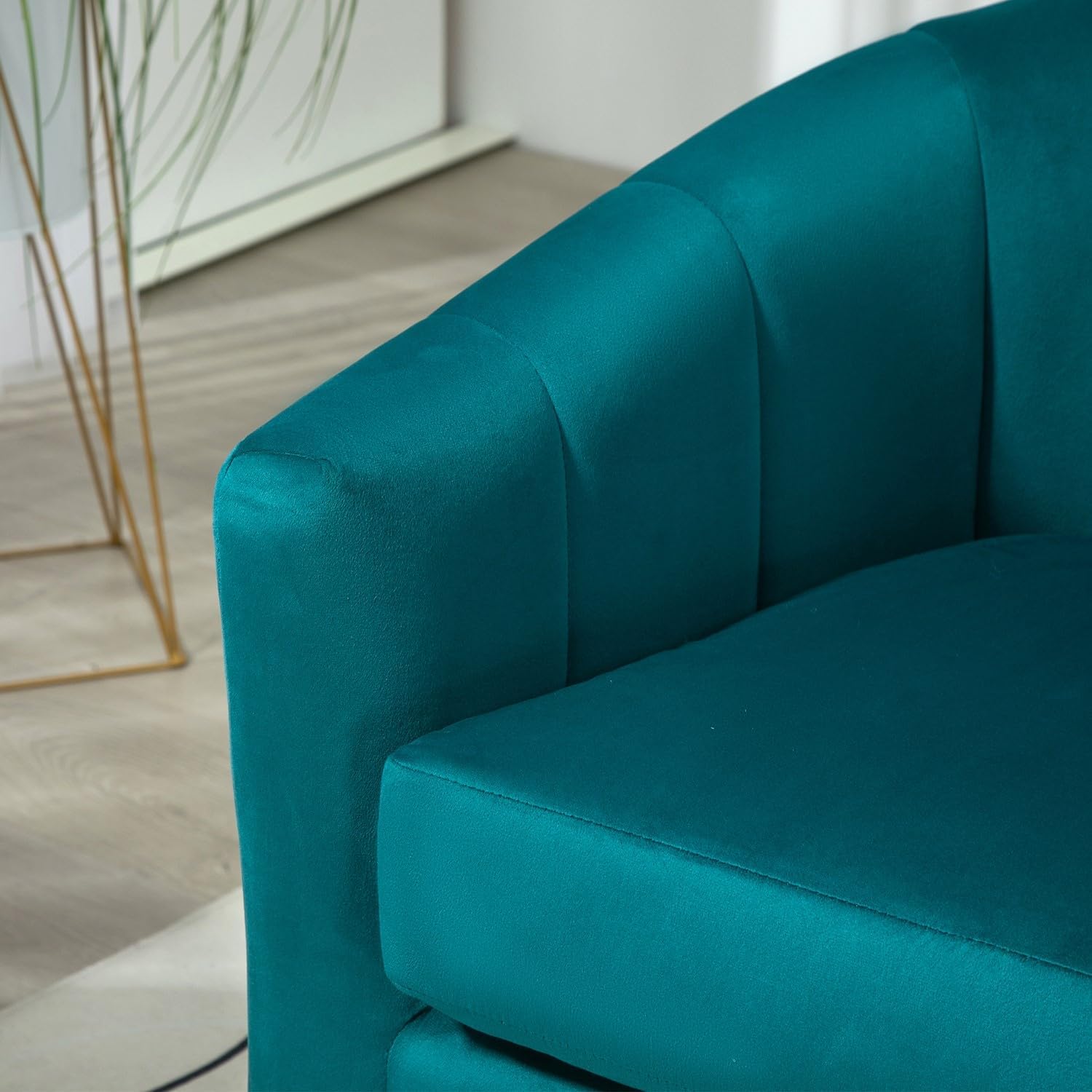 Container Furniture Direct Velvet Modern Accent Armchair - Luxury Gold Frame | Versatile Seating for Living Room, Bedroom, Office, Greenish Blue