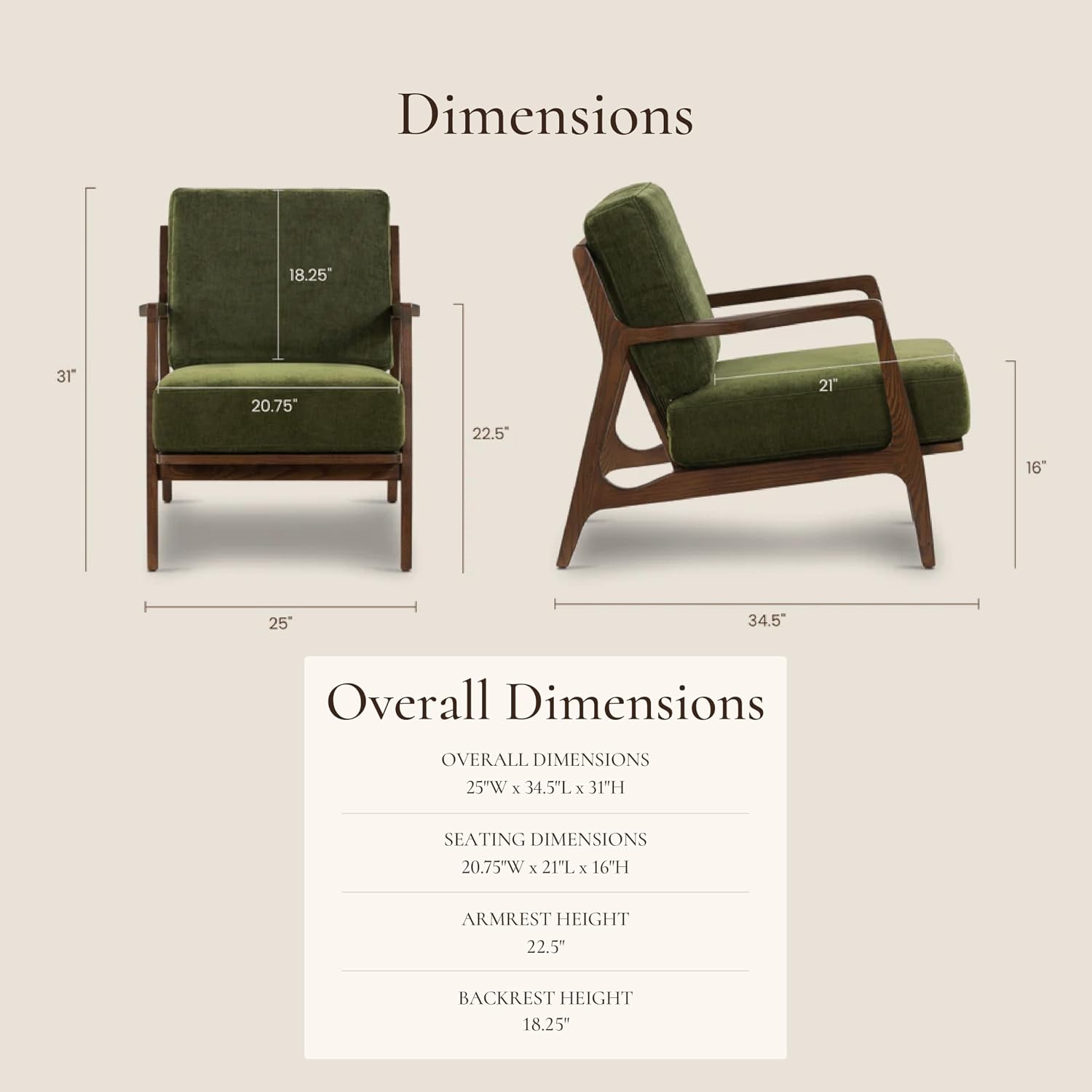 Poly & BARK Verity Fabric Accent Chair – Fabric Armchair with Walnut Wood Frame – Fashion-Forward Lounge Seating for Living Room – Upholstered in Distressed Green Velvet for Modern Style