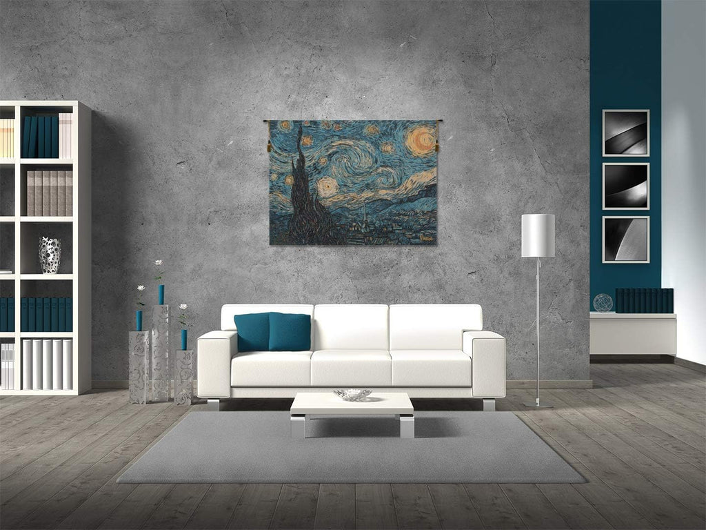 C Charlotte Home Furnishings Inc The Starry Night European Tapestry Wall Hanging | Viscose Cotton and Polyester Blend Wall Art | 26 in. x 34 in | Home Decor Accents | Inspired by Vincent Van Gogh