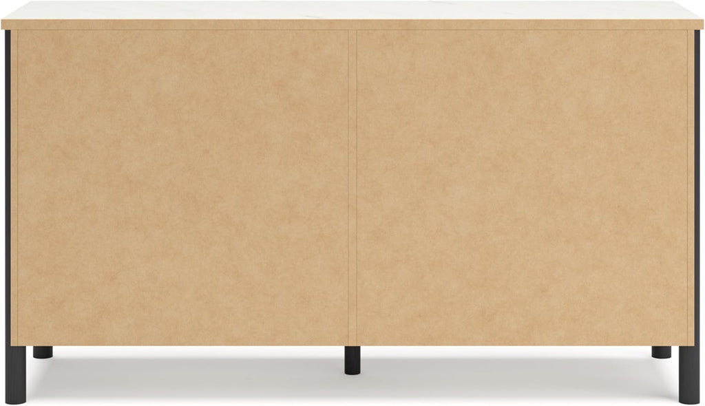 Signature Design by Ashley Cadmori 6 Drawer Dresser, Black Dresser for Bedroom, Matte Black & Replicated White Marble Top, 64' Wide, Engineered Wood Construction, Minor Assembly Required