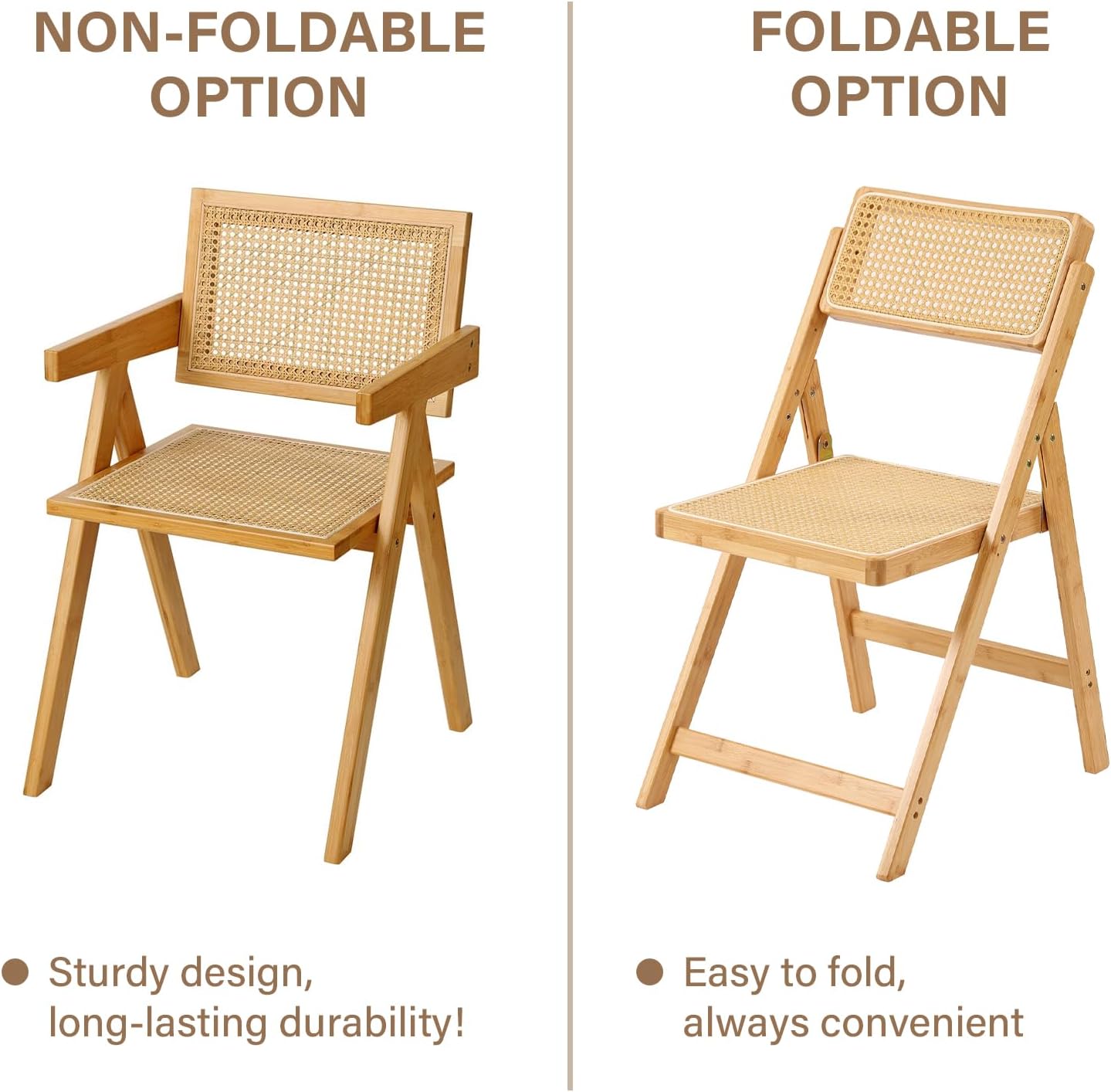 Furlide Rattan Dining Chairs Set of 2, Modern Mid Century Accent Chairs, Comfy Armchairs, Outdoor Rattan Chairs with Armrest for Bedroom Living Room Reading Room Dining Kitchen