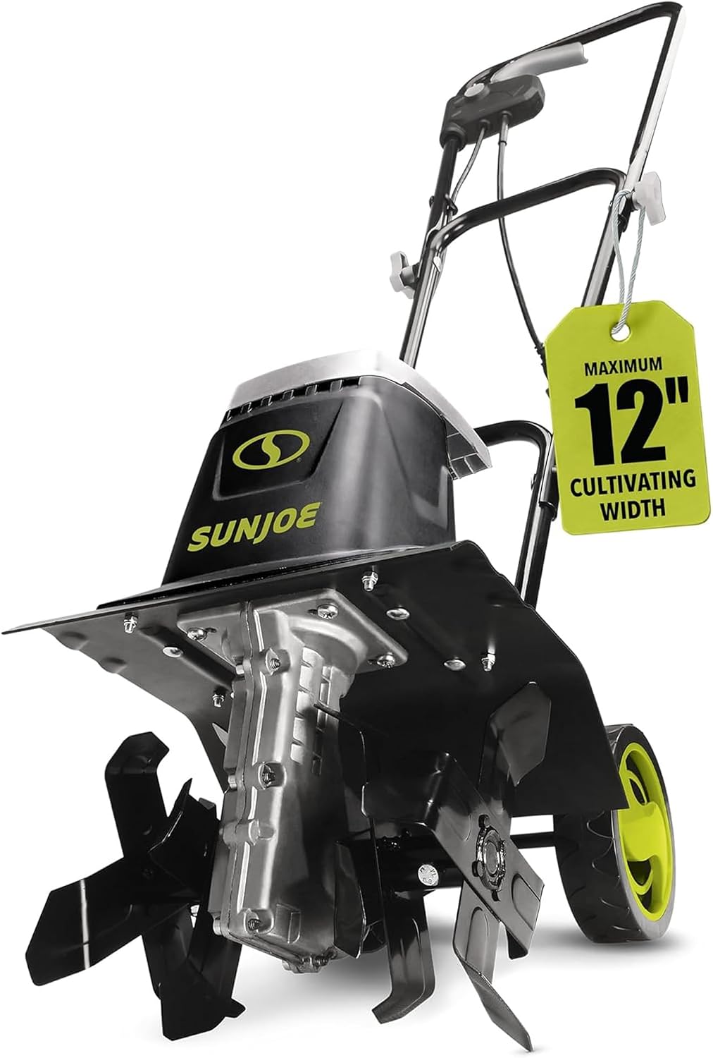 Sun Joe Electric Garden Tiller and Cultivator with 3 Position Height Adjustment Maximum 12-inch Cultivating Width and 8 Amp Motor, TJ602E