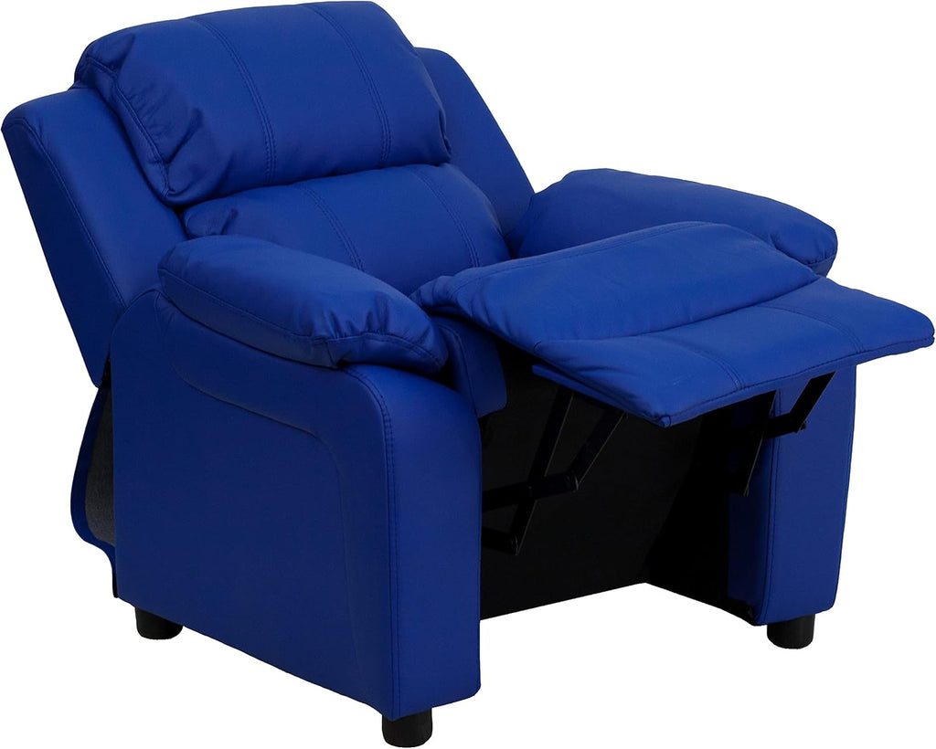 Flash Furniture Charlie Vinyl Kids Recliner with Flip-Up Storage Arms and Safety Recline, Contemporary Reclining Chair for Kids, Supports up to 90 lbs., Blue