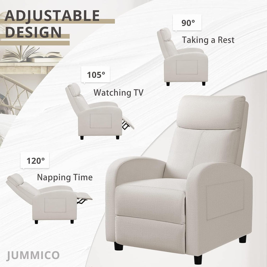 JUMMICO Recliner Chair Adjustable Home Theater Single Recliner Sofa Furniture with Thick Seat Cushion and Backrest Modern Living Room Recliners (Fabric, Beige)