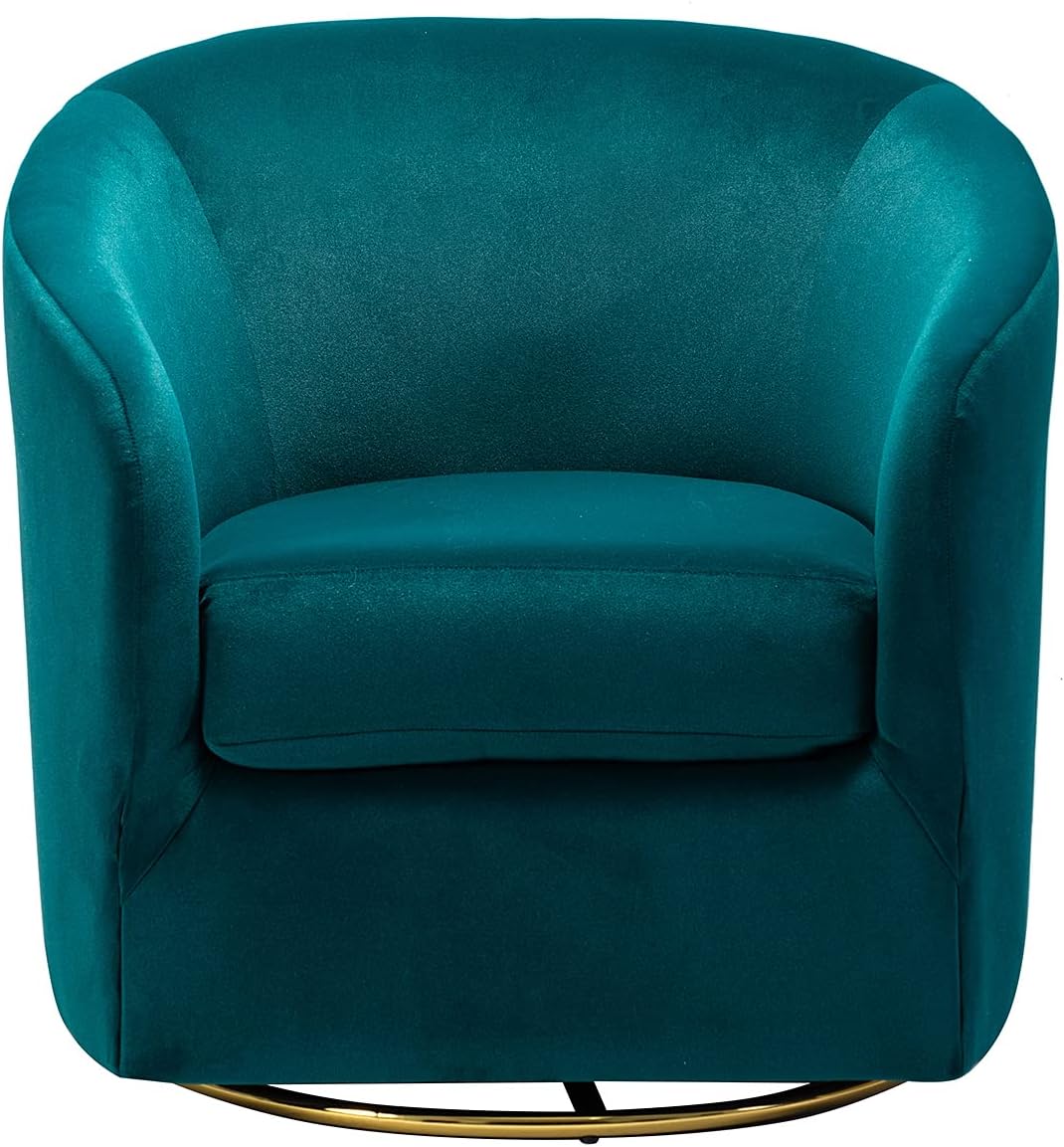 HULALA HOME Swivel Accent Chair with Gold Metal Base, Contemporary Velvet Curved Swivel Barrel Chair, Upholstered Club Armchair, Leisure Single Sofa for Living Room, Nursery, Bedroom(Teal)