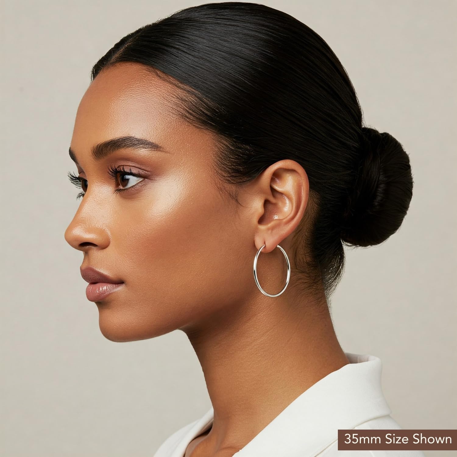 Classic 10K White Gold Hoop Earrings - Shiny Polished Plain Round Gold Hoops for Women and Men