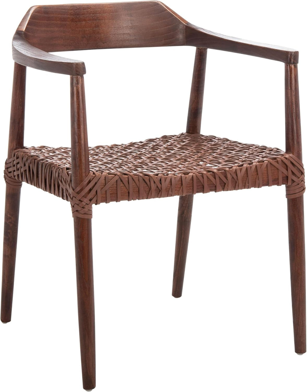SAFAVIEH Home Collection Munro Walnut Sungkai Wood/Cognac Leather Woven Accent Chair (Fully Assembled)
