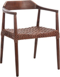 SAFAVIEH Home Collection Munro Walnut Sungkai Wood/Cognac Leather Woven Accent Chair (Fully Assembled)