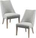 Martha Stewart Winfield Upholstered High Back Accent Dining Chairs Set of 2, Padded Seat, Solid Wood Legs, Chambray Jacquard Textured Fabric, Cottage, Farmhouse for Kitchen, Room, Light Grey
