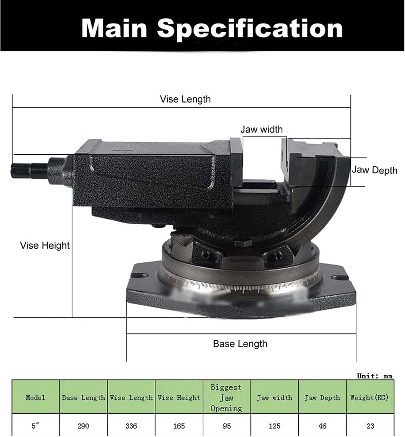 5 Inch Milling Machine Vise with Base, Bench Vise Tilting and Swiveling Milling Vise Precision Clamping milling machine vise for Mills/Grinders/NC Machines