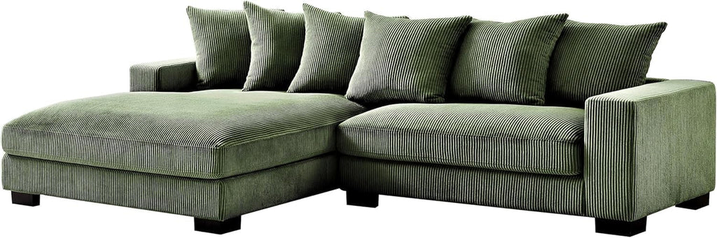 Container Furniture Direct Luxe Oversized Two-Piece Sectional Couches for Living Room, 102.4-Inch L Shaped Sofa with Chaise, Upholstered with Corduroy Fabric, Dark Green - Left Facing