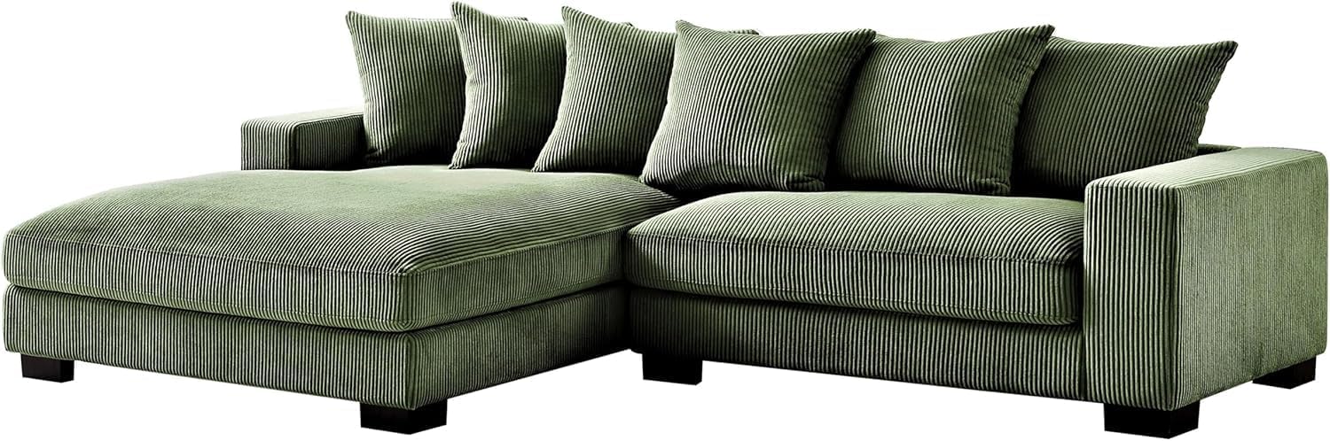 Container Furniture Direct Luxe Oversized Two-Piece Sectional Couches for Living Room, 102.4-Inch L Shaped Sofa with Chaise, Upholstered with Corduroy Fabric, Dark Green - Left Facing
