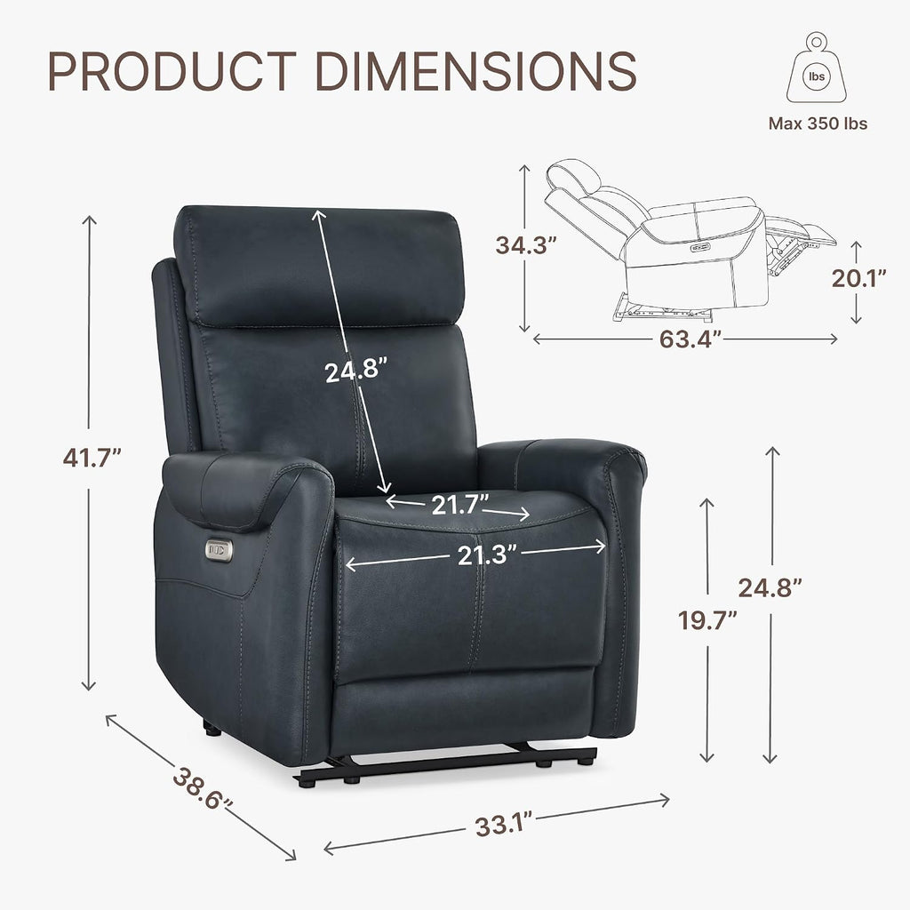 KISLOT Wall Hugger Recliner Chair for Adults, Faux Leather RV Recliner with USB Charging Ports Electric Power Reclining Sofa for Living Room Home Theater Seating Bedroom
