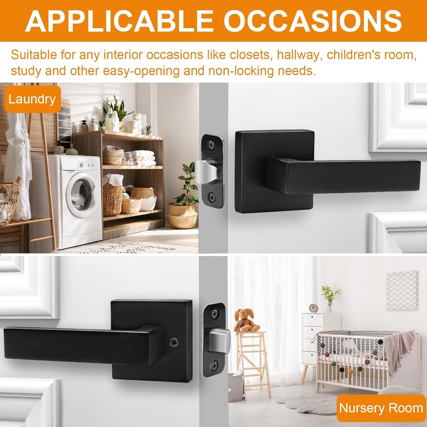 Sopoby 10 Pack Passage Door Handles Matte Black Door Knobs, Interior Door Knobs Square Heavy Duty Non-Locking Handlesets Hall Closet Handles, Reversible for Right & Left Sided Doors