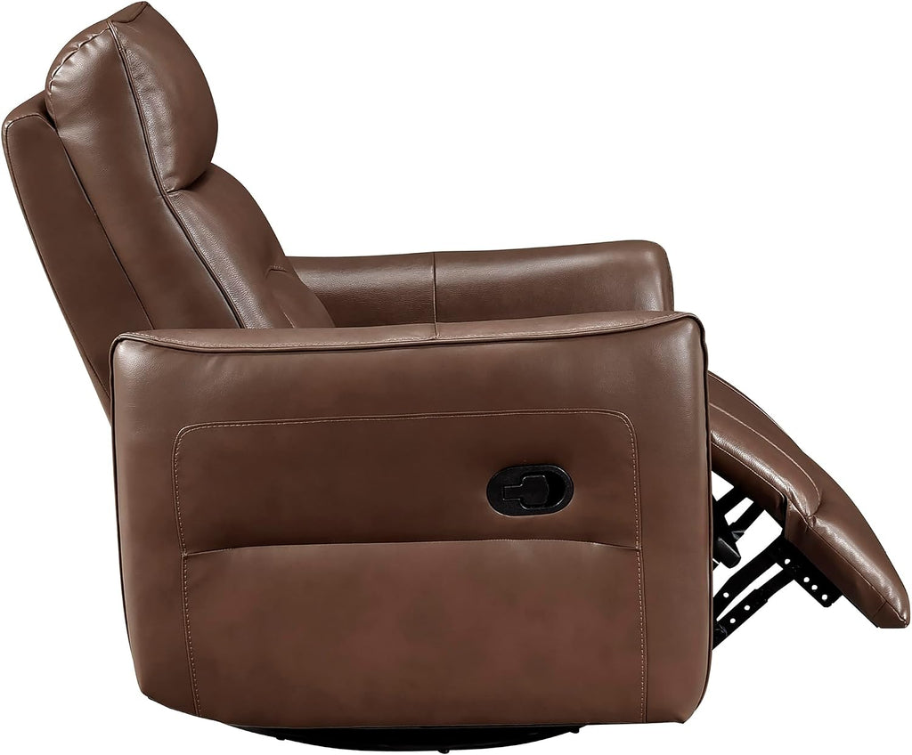 Lexicon Swivel Glider Reclining Chair, Top Grain Leather Match Manual Recliner, Comfy Nursery Glider Recliner, Swivel Reclining Chair for Living Room/Office/Bedroom/Apartment, Toffee Brown