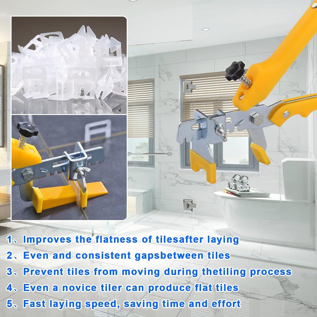 Tile Leveling System 1/8' Spacers Tile Leveler Clips 8500 Pcs and 16 oz Rubber Mallet Hammer .Tile Tools Set for Professional Ceramic and Stone Installation