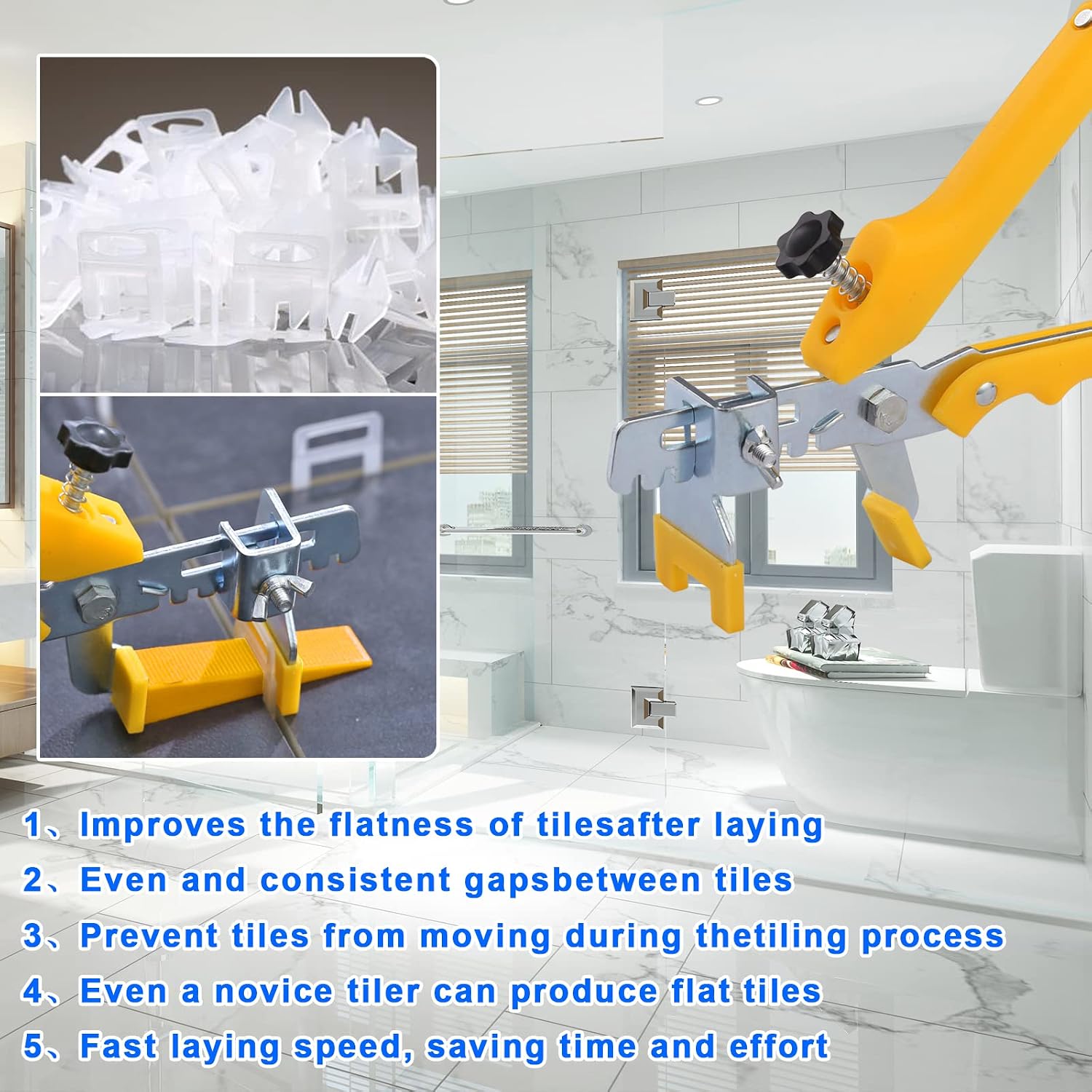 Tile Leveling System 1/8' Spacers Tile Leveler Clips 8500 Pcs and 16 oz Rubber Mallet Hammer .Tile Tools Set for Professional Ceramic and Stone Installation
