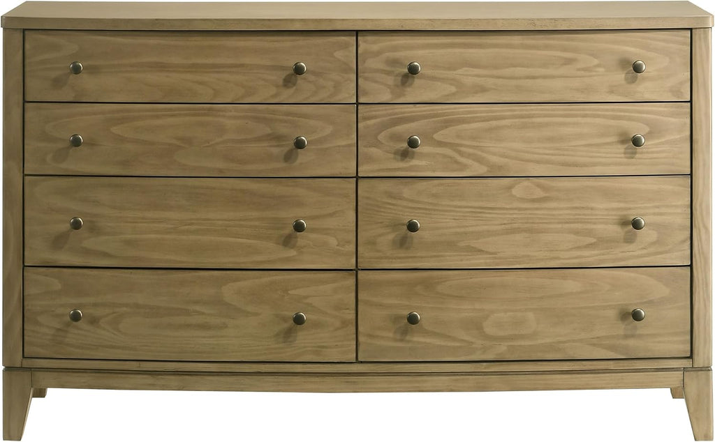 Coaster Home Furnishings - Granada - Solid Pine - 8-Drawer Dresser with Modern Classic Style, Curved Front, Antique Nickel Hardware, Felt-Lined Tops, Round Knobs - Bedroom - Natural Pine - 224923