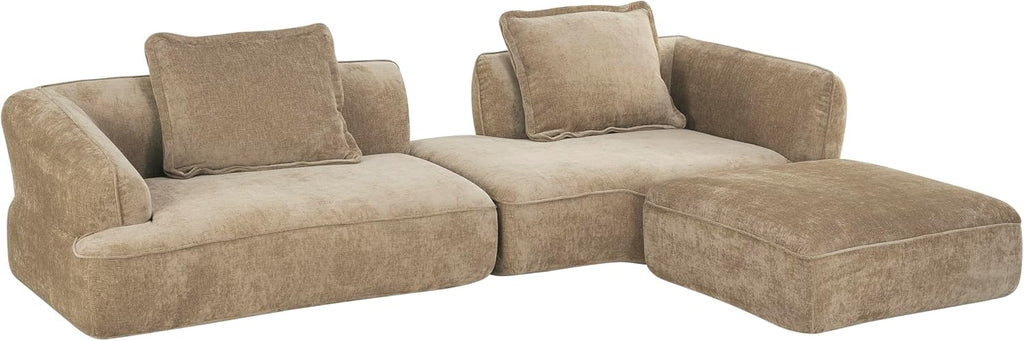 Christopher Knight Home Zacha 121' Modular L-Shape Sofa Couch with Chaise Lounge, Modern Boneless Sofa for Living Room, Fabric Upholstered Cloud Couch with Deep Seat, Dark Beige