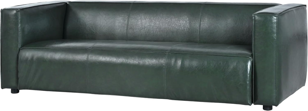 Christopher Knight Home Vevia Faux Leather Sofa, 3 Seater Couch, Upholstered Sofa, Large Lounge Chair, Birch Wood Legs Armchair, Classic Tuxedo Design Couch for Living Room Bedroom, Green