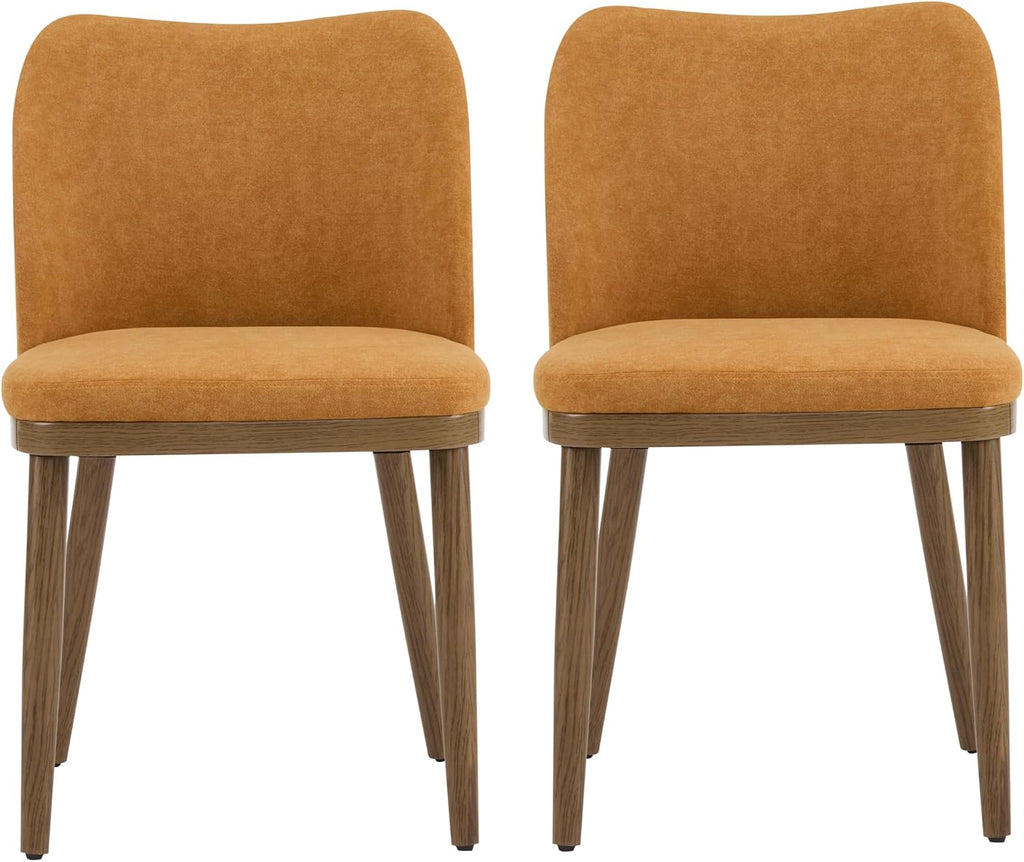Christopher Knight Home Set of 2 Ringo Fabric Upholstered Dining Chairs,Rubberwood Frame, Curved Backrest,Foam-Filled Cushion, Armless Accent Chair/Side Chair for Dining Room/Kitchen, Ginger+Walnut