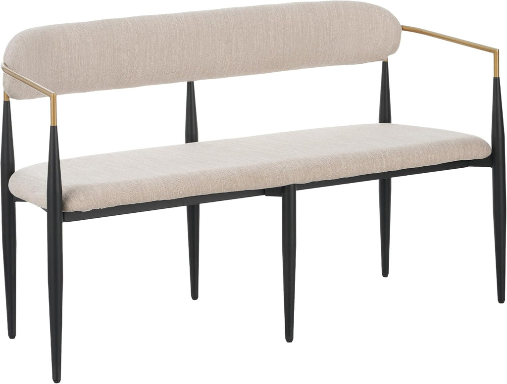 Christopher Knight Home Names Modern Metal Loveseat, Living Room Fabric Upholstered Settee, Curved Open Backrest 2-Seater Sofa, Cozy Couch for Bedroom, Apartment, Home Office, Black+ Gold + Beige