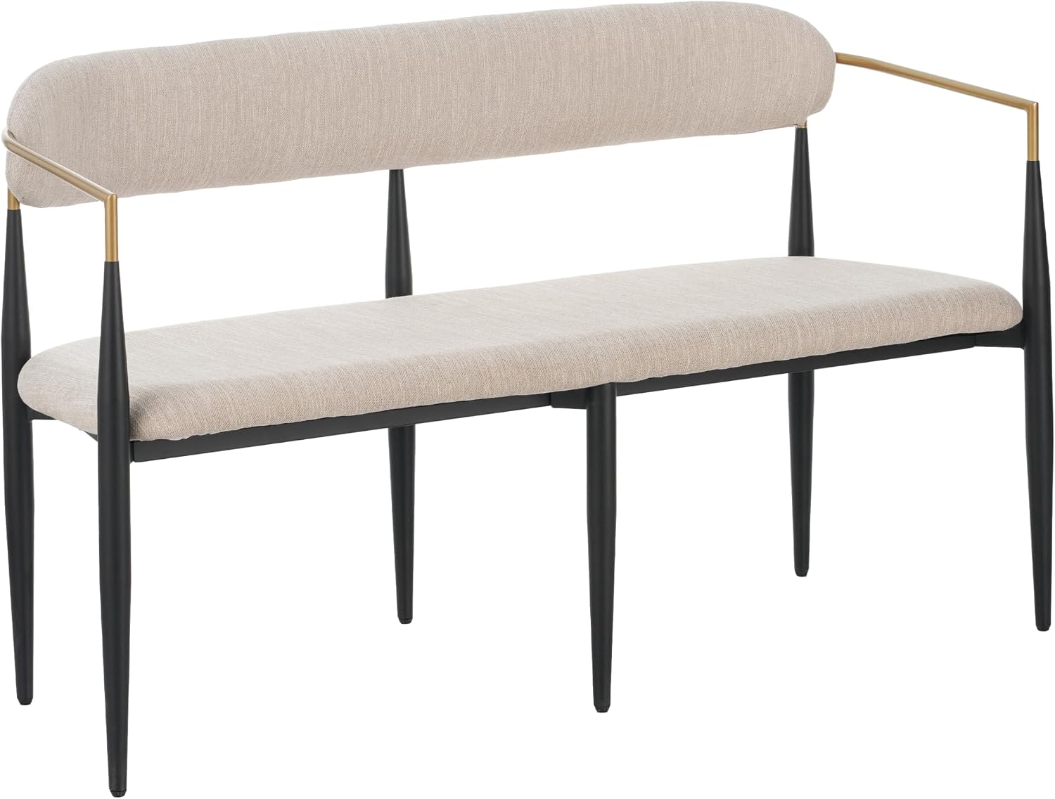 Christopher Knight Home Names Modern Metal Loveseat, Living Room Fabric Upholstered Settee, Curved Open Backrest 2-Seater Sofa, Cozy Couch for Bedroom, Apartment, Home Office, Black+ Gold + Beige