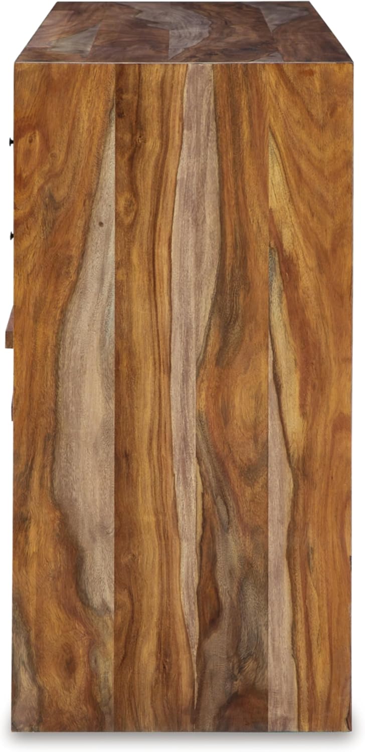 Signature Design by Ashley Dressonni Farmhouse 6-Drawer Dresser with Beveled Edge and Felt Lining, Light Brown