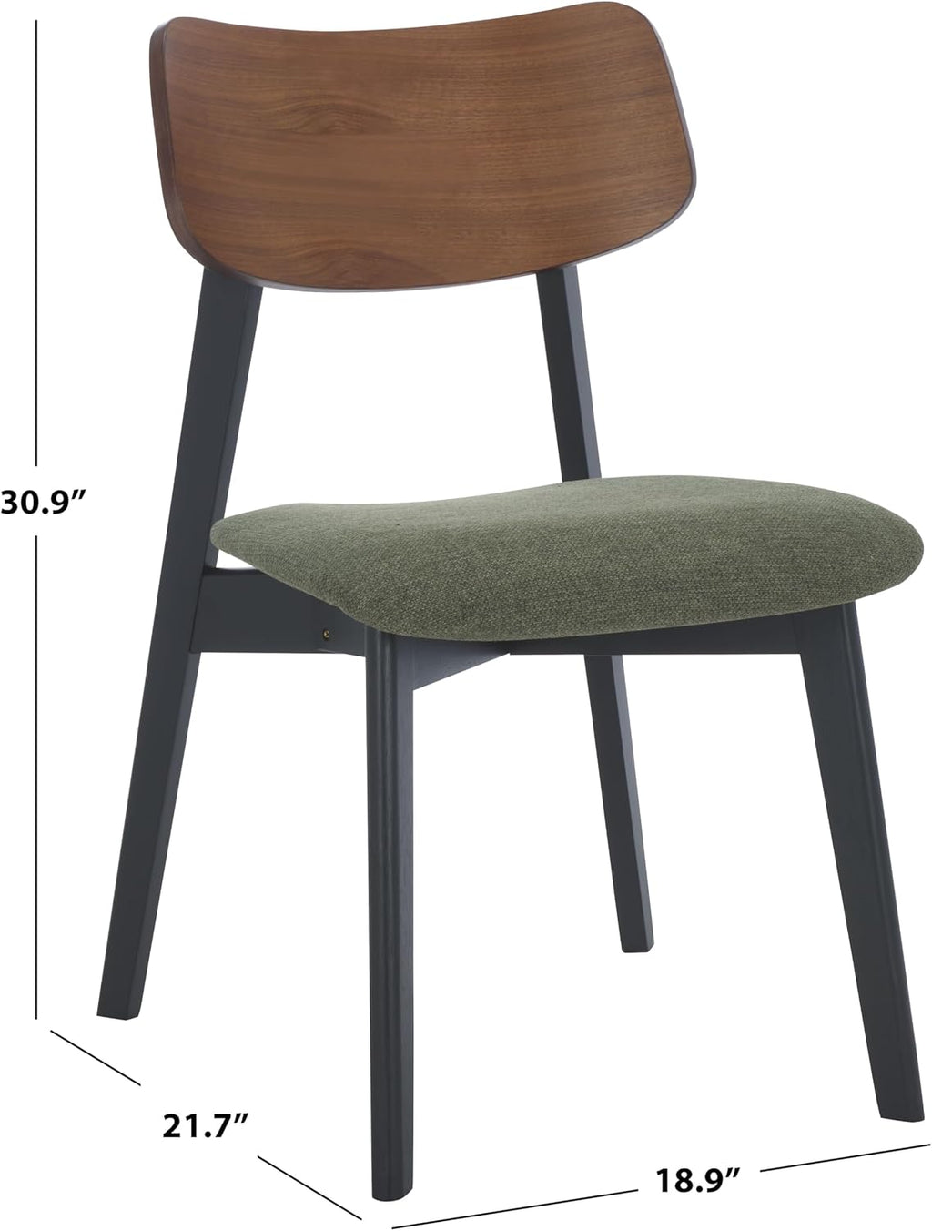 SAFAVIEH Couture Collection - Divya Walnut & Olive Green Dining Chair Set of 2, Mid-Century Modern Wood & Linen Upholstered Accent Chairs (SFV6710B-SET2)